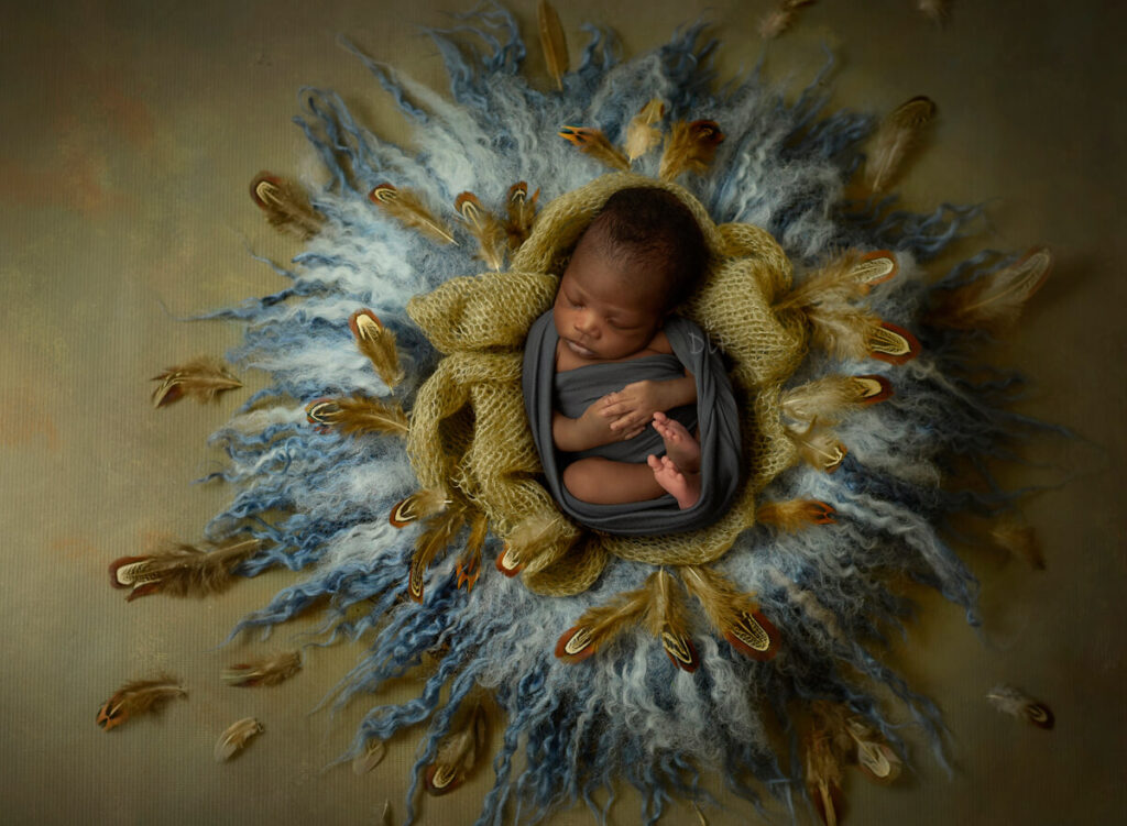 Austin Newborn Photographer baby boy in blue wrap