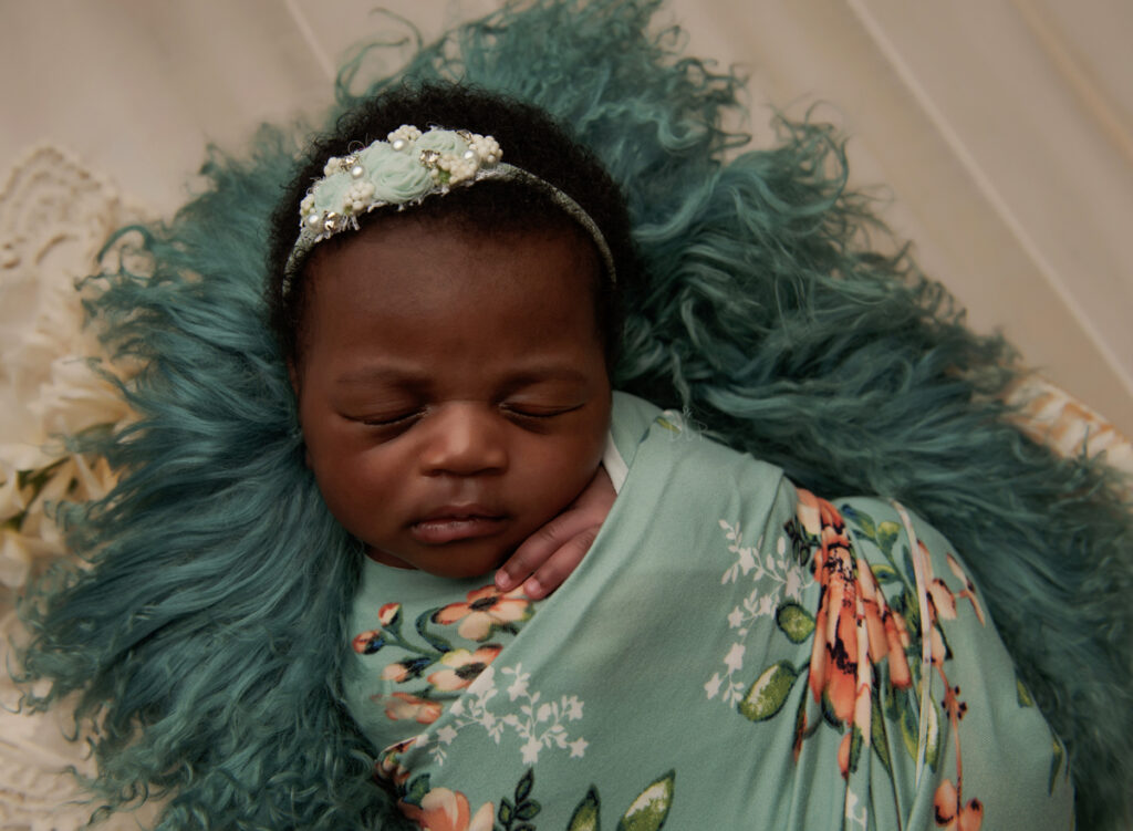 Austin Newborn Photographer baby girl in mint wrap